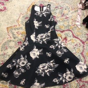 Black and White Flower A-Line Dress